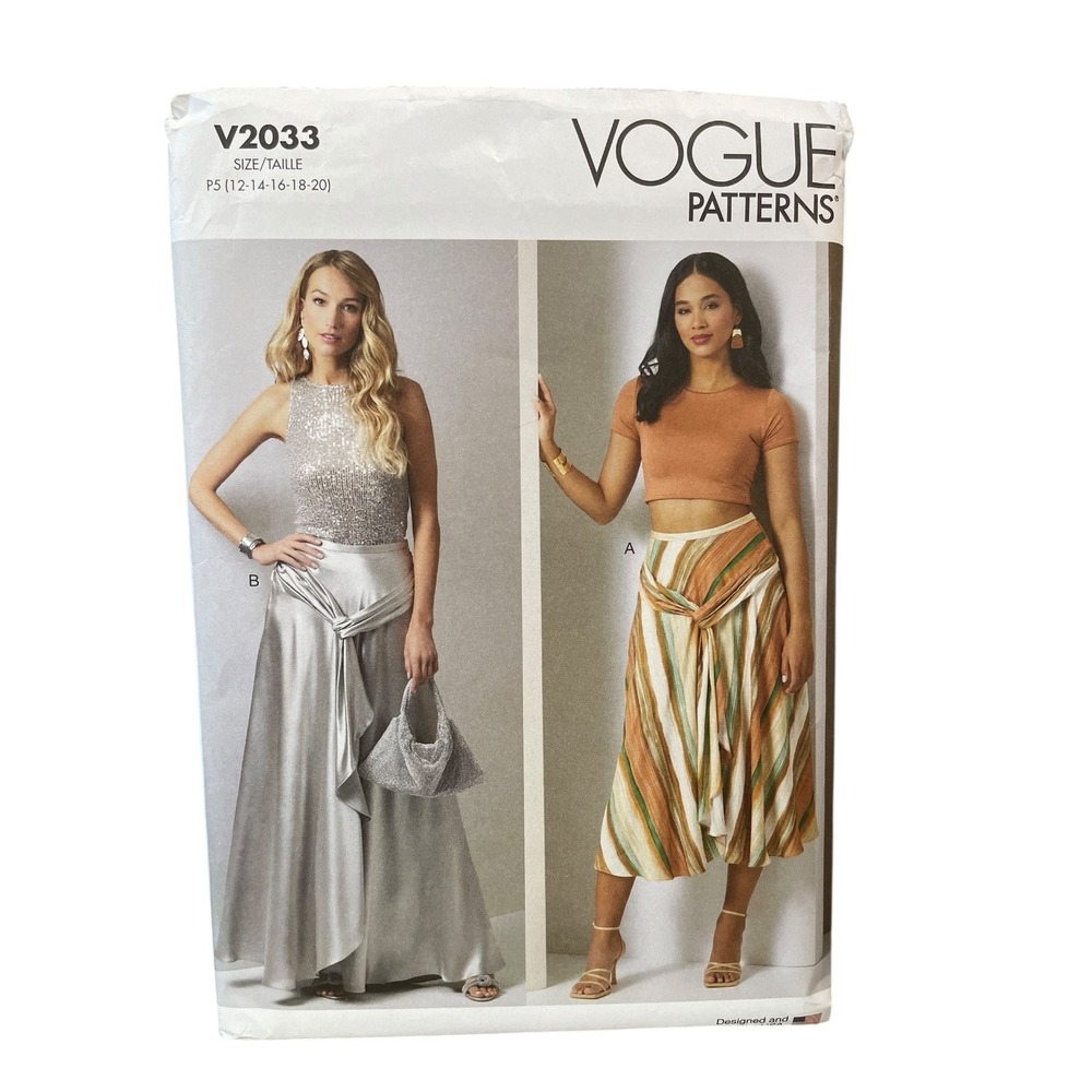 Vogue Sewing Pattern Misses 12-20 V2033 Draped Bias Cut Skirt Midi Maxi FF